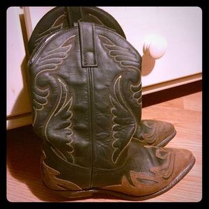 Black and tan genuine leather cowgirl boots